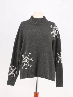 SUNDANCE Snowflake Mockneck Sweater in Charcoal Gray Size XL